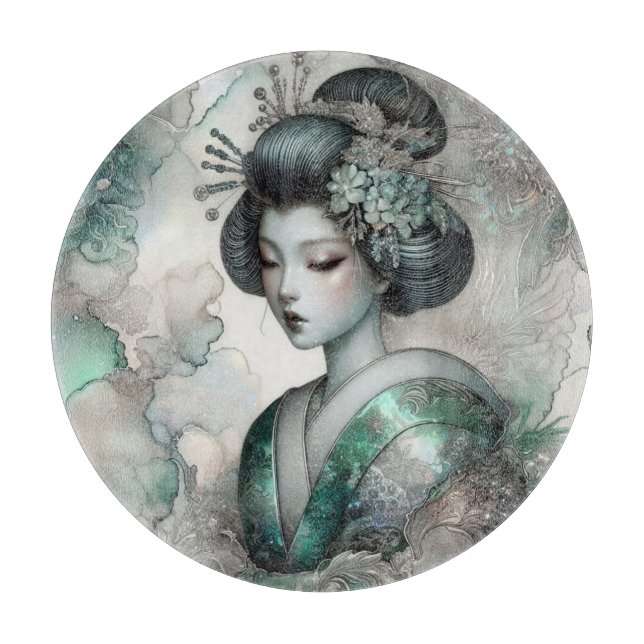 Geisha in Green Design Serie #2 Schneidebrett (Vorderseite)