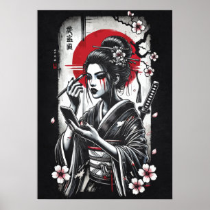 Geisha japanische Anime-Tattoo-Kunst Poster