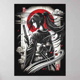 Geisha Katana Krieger - Japanische Anime-Tattoo-Ku Poster