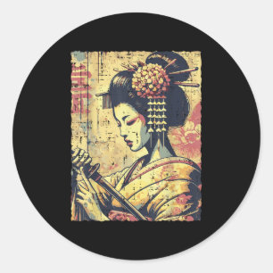 Geisha Katana Vintag Women Girls, japanischer Hips Runder Aufkleber