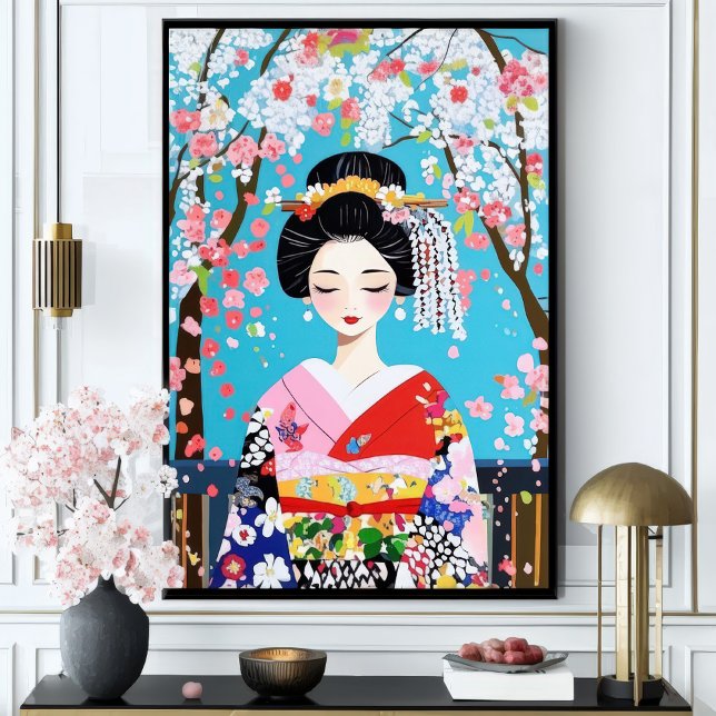 Geisha Kimono Cherry Blossom japanische Wall Art Poster (Von Creator hochgeladen)
