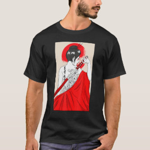 Geisha-Mädchen Katana-Schwert und Tattoo von japan T-Shirt