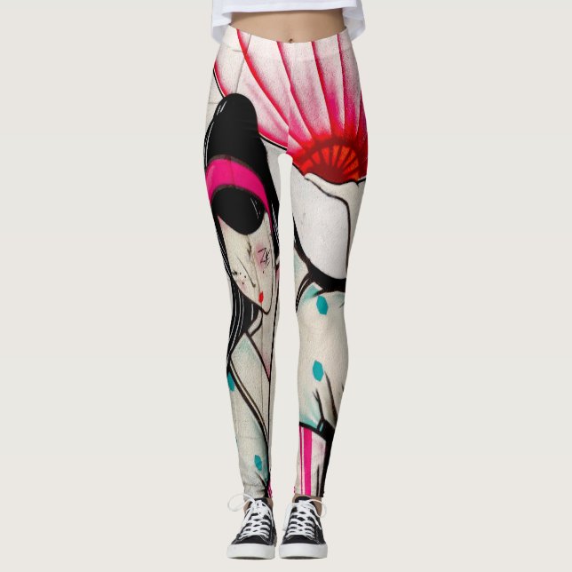 Geisha-Mädchen mit Regenschirm Leggings (Vorderseite)