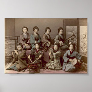 Geisha-Mädchen spielen Musikinstrumente Poster