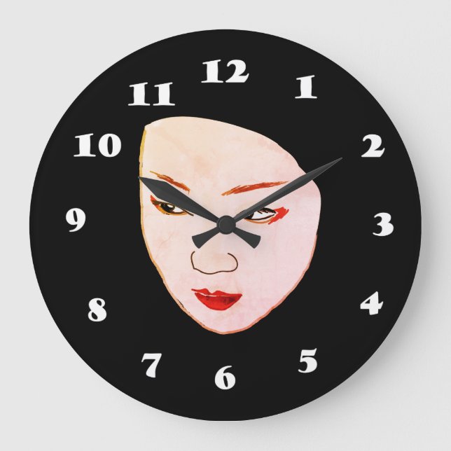 Geisha-Maske Große Wanduhr (Vorderseite)
