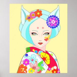 Geisha mit Blume Pop Art Poster