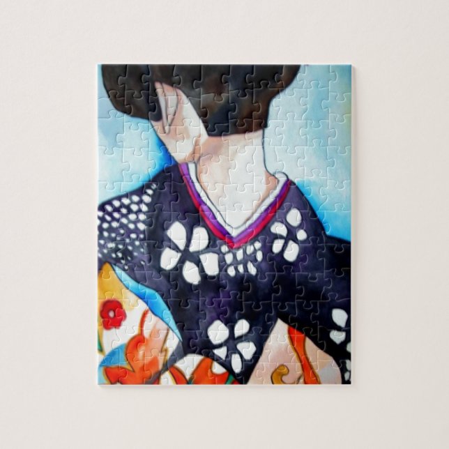 Geisha mit dunkelblauem Kimono-Originalbild Puzzle (Vertikal)