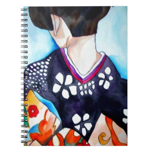 Geisha mit dunkelblauer Kimono-Originalkunst Notizblock (Vorderseite)