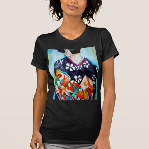 Geisha mit dunkelblauer Kimono-Originalkunst T-Shirt