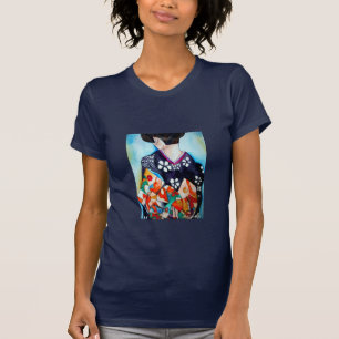 Geisha mit dunkelblauer Kimono-Originalkunst T-Shirt