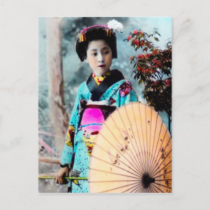 Geisha mit einem Wagasa-Papierparasol Vintage Japa Postkarte