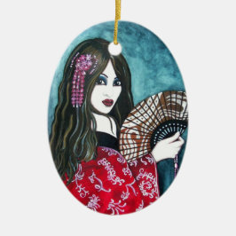 Geisha mit Fan Keramikornament