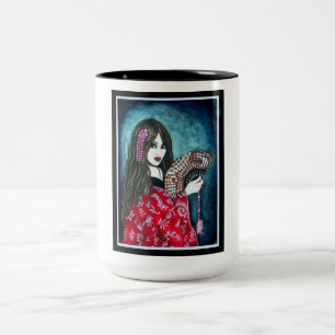 Geisha mit Fan Zweifarbige Tasse