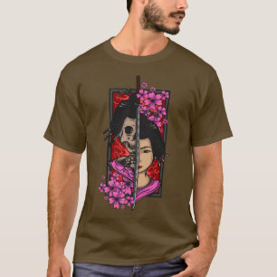 Geisha mit Katana und Sakura Kirschblüte samur T-Shirt