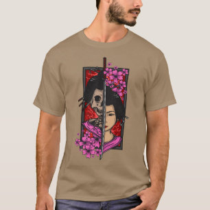 Geisha mit Katana und Sakura Kirschblüte samur T-Shirt