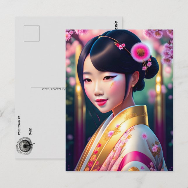 Geisha mit Lüstern, Postkreuz Postkarte (Vorne/Hinten)