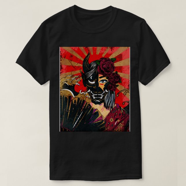 Geisha mit Maske T-Shirt (Design vorne)