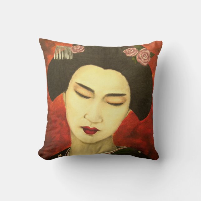 Geisha mit Rosen Kissen (Vorderseite)