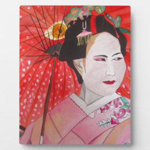 Geisha mit Rotem Umbrella-Originalbild Fotoplatte
