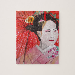 Geisha mit Rotem Umbrella Originalbild Puzzle