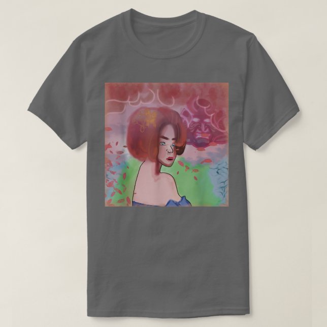 Geisha mit Samurai in den Wolken Japanisch Harajuk T-Shirt (Design vorne)