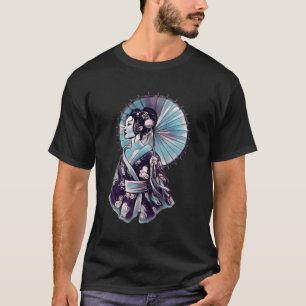 Geisha Parasol Hübsch Tattoo Samurai HandGezeichne T-Shirt