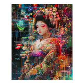 Geisha-Plakat, Strahlende Cyberpunk-Androiden-Geis Poster