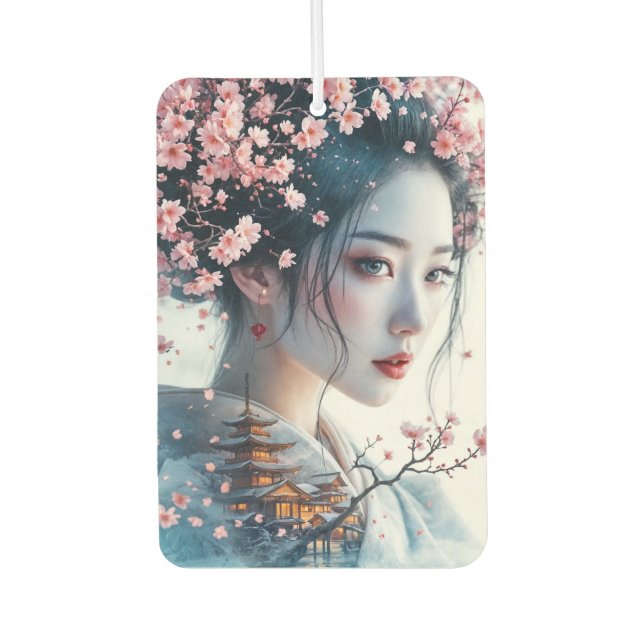  Geisha portrait, cherry blossoms, Japanese art, Autolufterfrischer (Vorderseite)