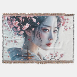 Geisha portrait, cherry blossoms, Japanese art, Decke