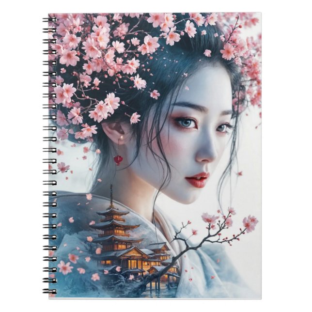  Geisha portrait, cherry blossoms, Japanese art, Notizblock (Vorderseite)