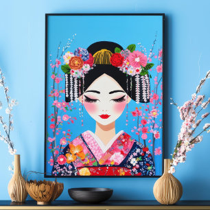 Geisha Portrait Cherry blüht japanische Wall Art Poster