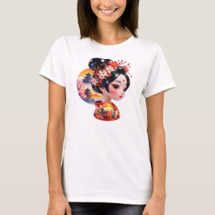 Geisha-Porträt Asiatische Blumen Tempel Kunst T-Shirt