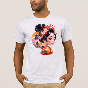 Geisha-Porträt Japanischer Tempel Sonnenuntergang T-Shirt