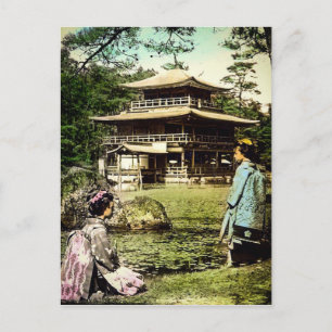 Geisha posiert am Kinkaku-ji Goldenen Tempel Japan Postkarte