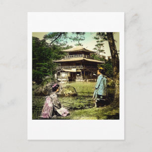 Geisha posiert am Kinkaku-ji Goldenen Tempel Japan Postkarte