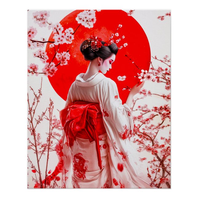 Geisha Poster, Elegant Ukiyo-e Geisha Wall Art Poster (Vorderseite)