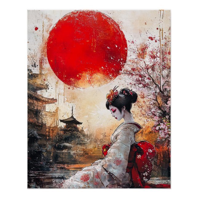 Geisha Poster, Elegant Ukiyo-e Style Geisha Poster (Vorderseite)