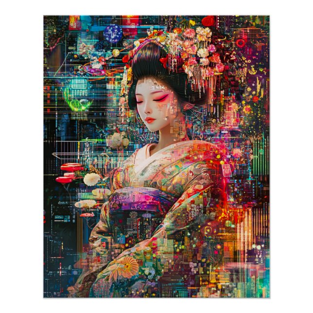 Geisha Poster, Radiant Cyberpunk Android Geisha Poster (Vorderseite)