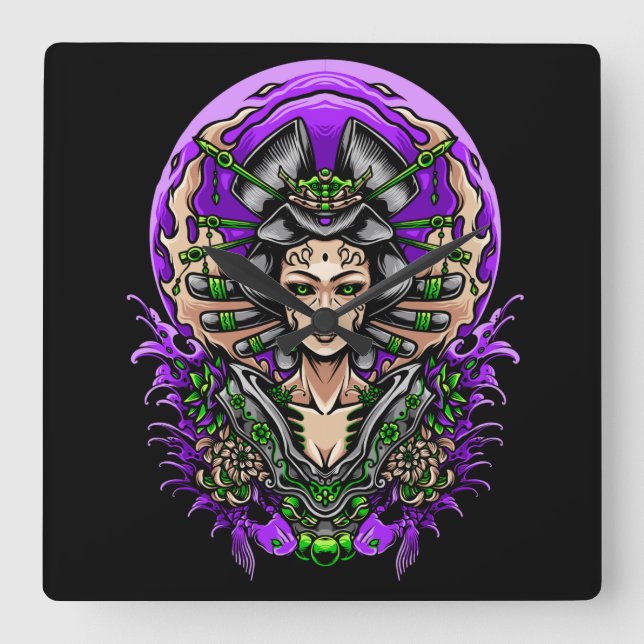 Geisha Quadratische Wanduhr (Vorderseite)