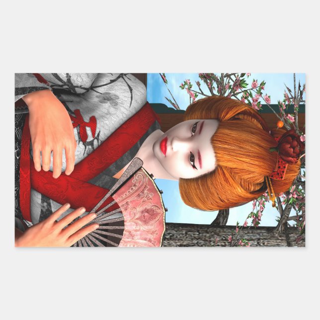 Geisha Rechteckiger Aufkleber (Vorderseite)