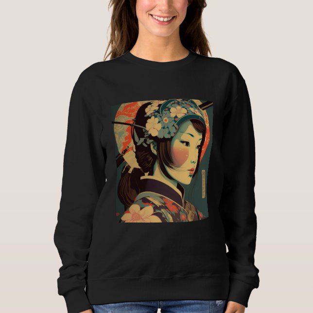Geisha Retro Female Kimono Samurai Japanese Vintag Sweatshirt (Vorderseite)