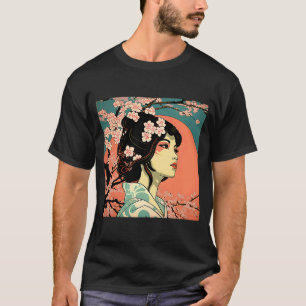 Geisha Retro Female Kimono Samurai Japanischer Vin T-Shirt