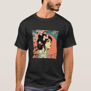 Geisha Retro Weiblich Kimono Samurai Japanisch Vin T-Shirt