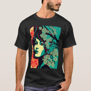 Geisha Retro Weiblich Kimono Samurai Japanisch Vin T-Shirt