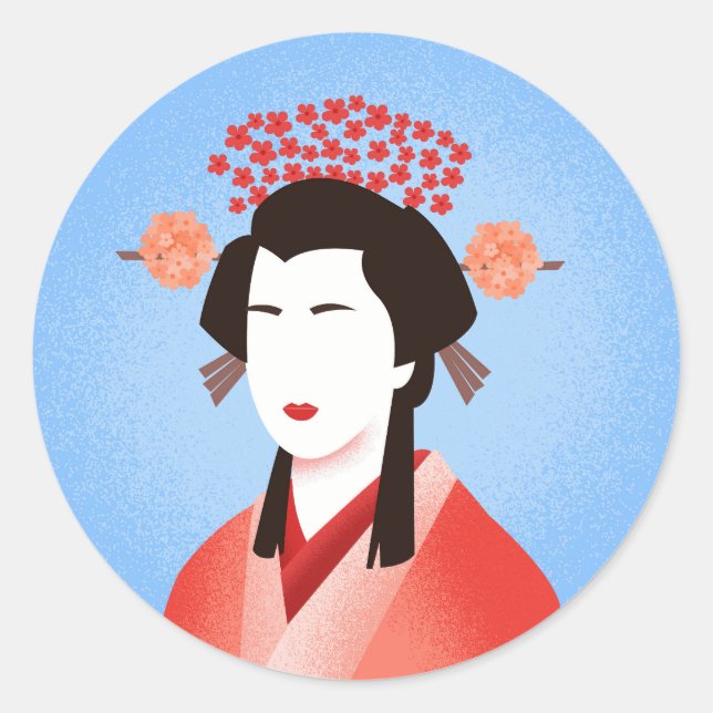 Geisha Runder Aufkleber (Vorderseite)