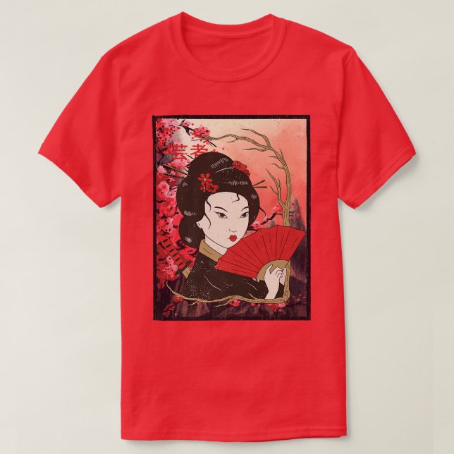 Geisha Sakura Cherry Blossom Geisha Girl Japan Cul T-Shirt (Design vorne)