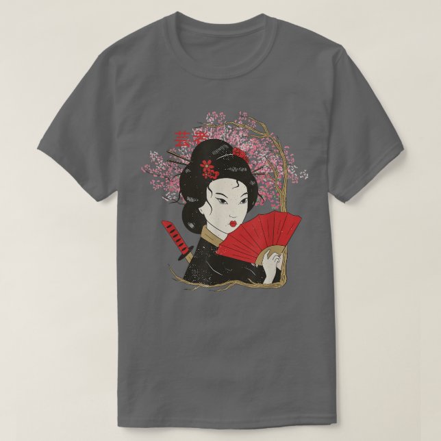 Geisha Sakura Cherry Blossom Geisha Girl Japan Cul T-Shirt (Design vorne)