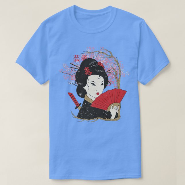 Geisha Sakura Cherry Blossom Geisha Girl Japan Cul T-Shirt (Design vorne)
