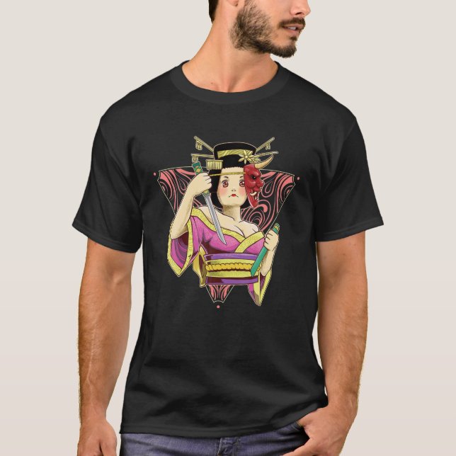 Geisha Samurai Demon Mask Female T-Shirt (Vorderseite)