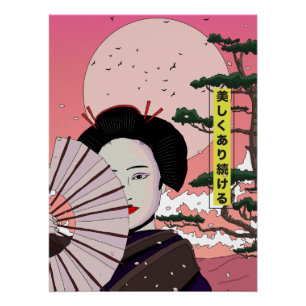 Geisha Sei schön japanischer Manga-Stil Japan  Poster